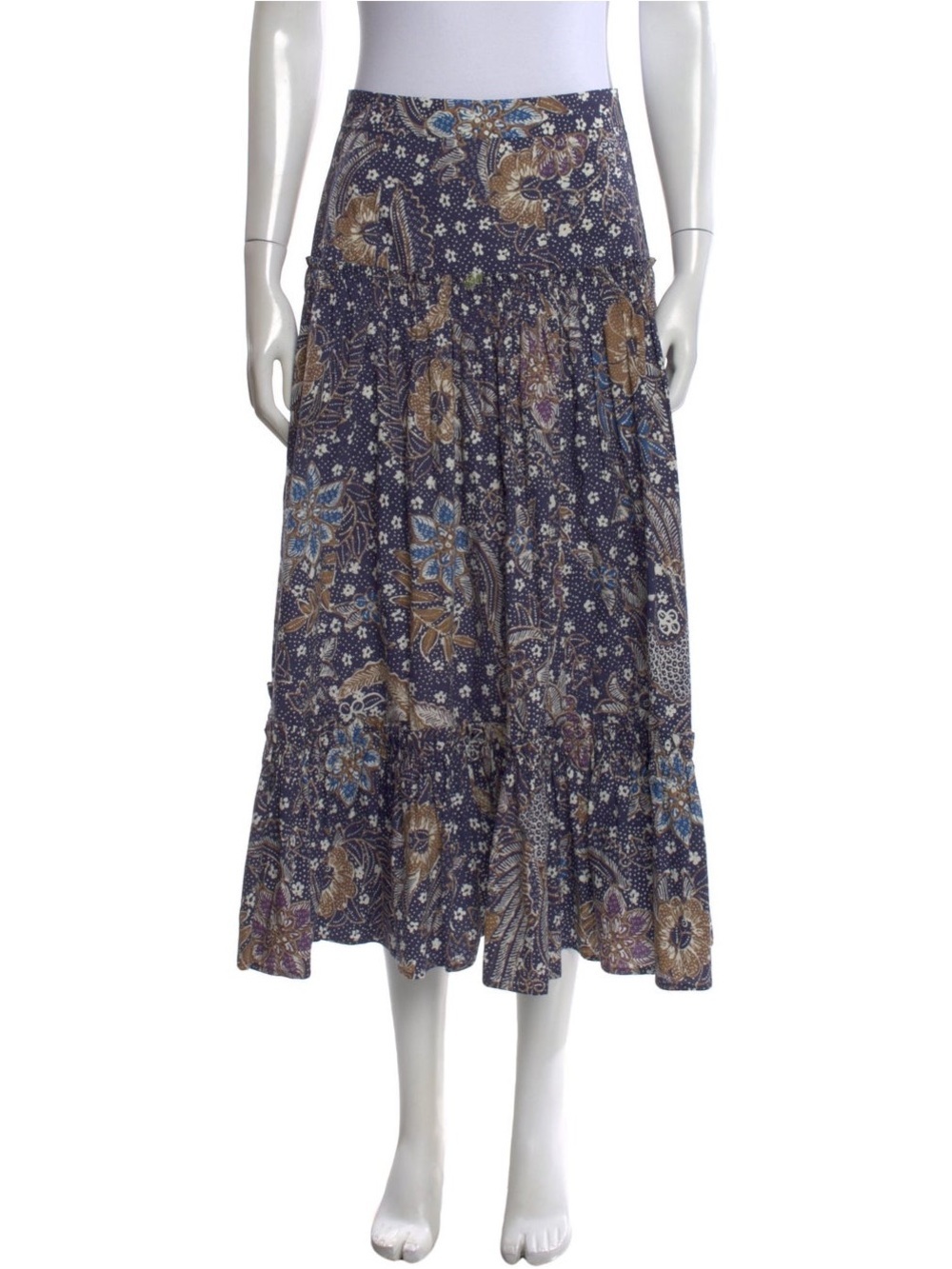 Cara Cara Navy Floral Maxi Skirt with Blue and Brown Accents
